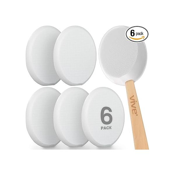 Vive Back Lotion Applicator Replacement Pads (6 Pack) - Long Reach Handle Loofah Sponge Shower Scrubber for Self Application Body Bath Wash Brush Skin Cream, Suntan, Tanning, Aloe Men, Women