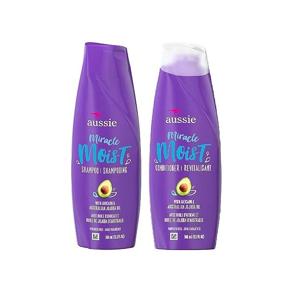 Aussie Miracle Moist Shampoo and Conditioner Set with avocado & australian jojoba oil-12.1 fl oz each