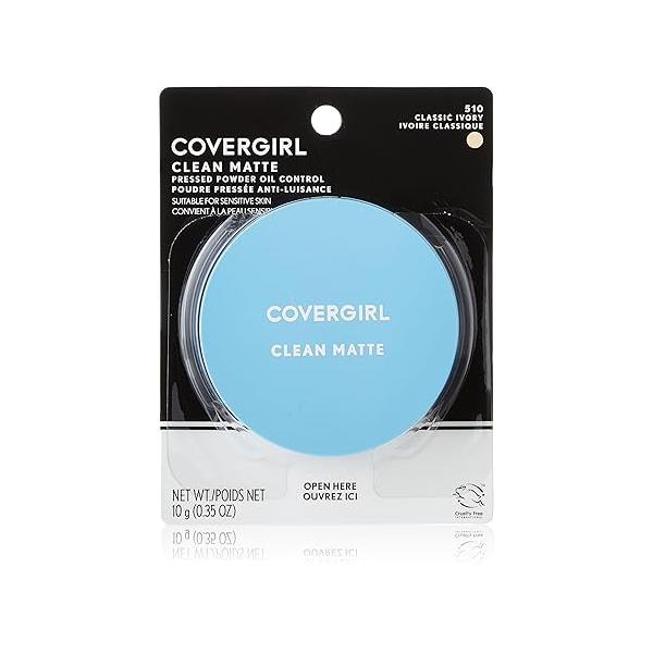 COVERGIRL Clean Matte Pressed Powder, Oil Control 1 container, .35 Fl Oz, Face Free Loose Finish, Lightweight, Shine Formula, Leaves Skin Smooth and