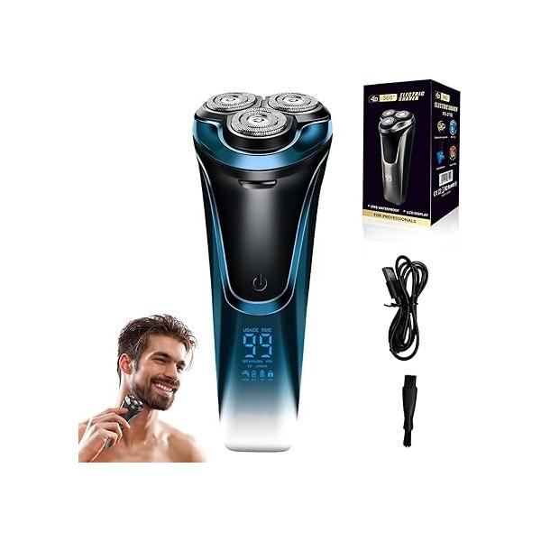 Snapbuy Electric Razor for Men, Pro of Father, 4D Floating Head Rotary Shaver, Ipx7 Waterproof Electrical Razors, Wet & Dry Fast Charging Shaver LCD Display (Blue)