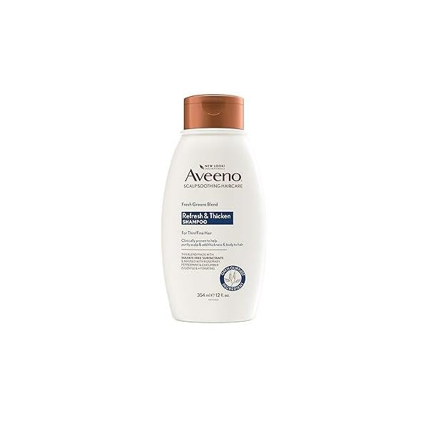 Aveeno, Fresh Greens Blend Sulfate-Free Shampoo with Rosemary, Peppermint & Cucumber to Thicken Nourish, Clarifying Volumizing for Thin or Fine Hair, Paraben-Free, 12oz