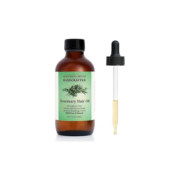 100% Natural Rosemary Hair & Scalp Oil - Strengthens, Nourishes Moisturizes Reduces Breakage Frizz Handcrafted with Castor, Jojoba Vitamin E All Types (4oz)