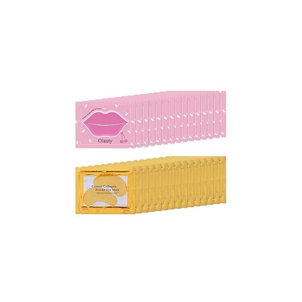 Sulily 30 Pairs Lip Mask & Under Eye Mask,24K Gold Gel Crystal Collagen Patches, Cherry Masks Skincare,Moisturizing& Reducing Fine Lines Dark Circle for Puffy Eyes