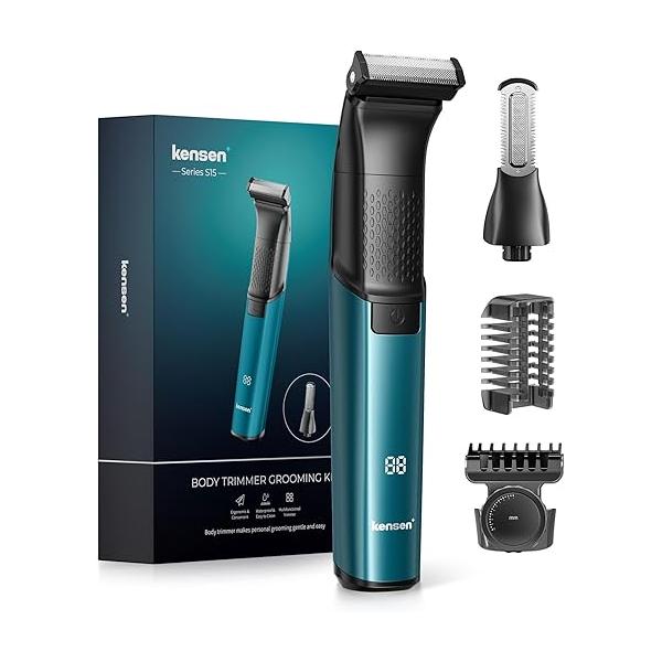 Body Hair Trimmer for Men - 6.0 Upgraded Groin & Pubic Trimmer, 2-in-1 Professional Dual-Head Shaver Beard Armpit Ball IPX6 Waterproof Wet/Dry Use Rechargeable Groomer Kit (Green)