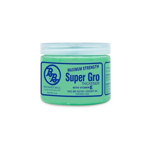 Bronner Brothers Double Strength Super Gro - Hair Treatment for Dry Itchy Scalp with Vitamin E, A & D, Coconut Oil, Sage Nourishes Damaged Hair, Reduces Split Ends Breakage, Intense Moisture 6oz
