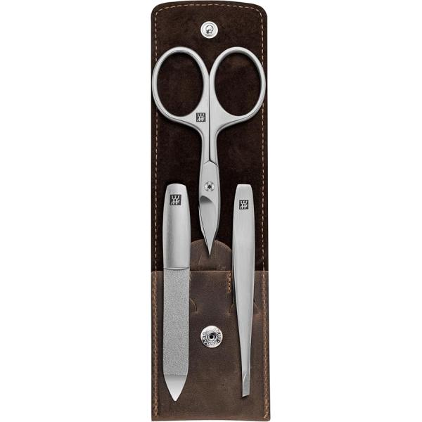 ZWILLING Beauty TWINOX 4-pc Manicure and Pedicure Set with Brown Leather Case, Travel Size for Hands Feet, Nail Care, Genuine
