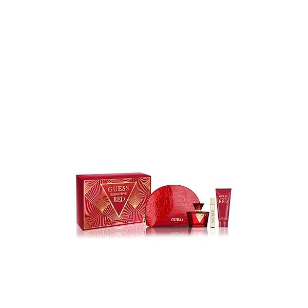 Guess Seductive Red 2.5oz EDT Spray, 3.4oz Body Lotion, 0.5oz Travel Pouch Women 4 Pc Gift Set