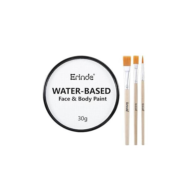 Erinde White Face Body Paint, Professional Water Based Painting Kit for Kids & Adults, Non Toxic Activated Single Cake Paint Makeup Supplies Halloween Cosplay SFX, 30g