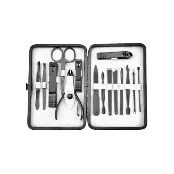 15pcs Black Stainless Steel Manicure Set, Professional Grooming Kit Nail Care.