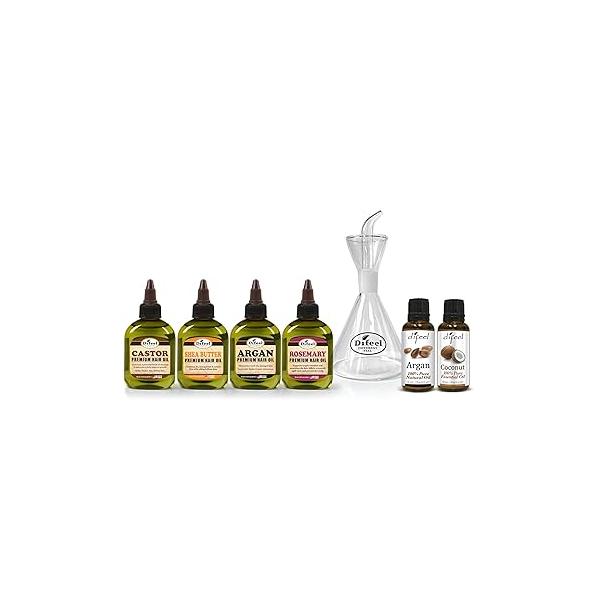Difeel Beaker & Blend Hair Essential Oil Kit #1 - Includes Castor, Shea Butter, Argan, Rosemary Oils, Argan Coconut Oils and a Mixing Customizable Treatment Collection