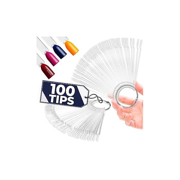 100Pcs Nail Swatch Templates for Acrylic Nails - Gel Display Tips Polish Plastic Tools Equipment Clear