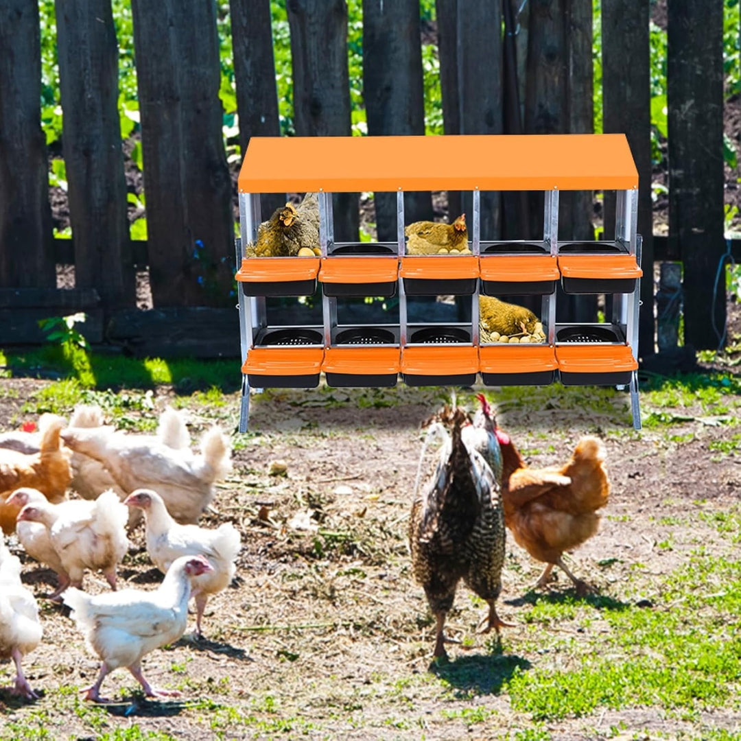 Pinypikaka Chicken Nesting Box with Bracket Legs, 10 Compartments Nesting Boxes for Chickens, Chicken Laying Boxes, Roll Away Nesting Box for Chickens Laying Egg with Lid Cover