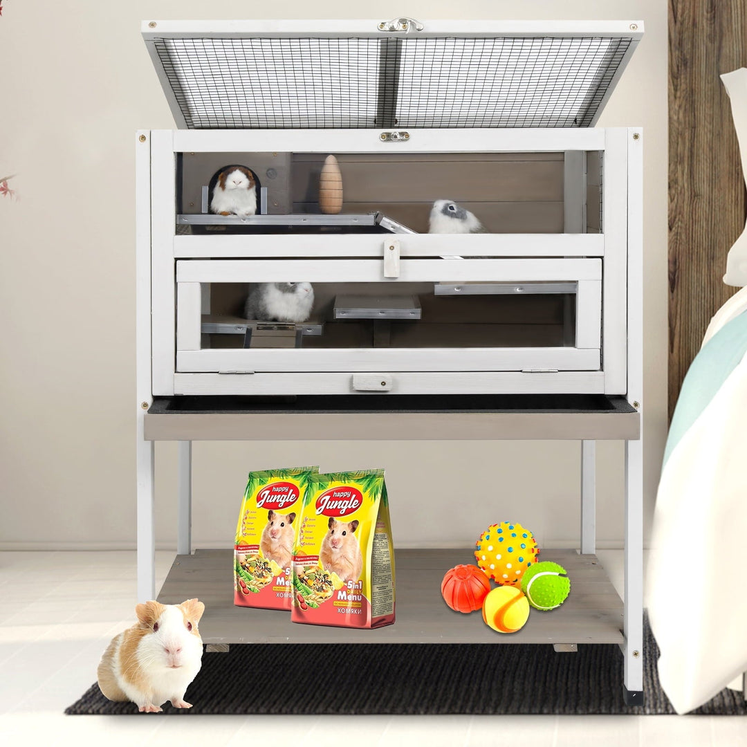 PETSCOSSET 3-Tier Wooden Hamster Cage with Storage Shelf Indoor Outdoor Large Guinea Pig Cage House and Habitat