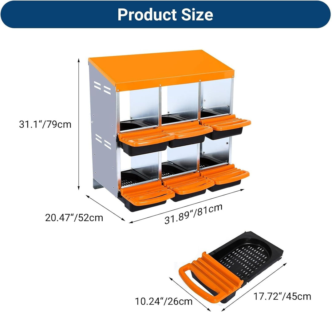 Chicken Nesting Box, 6 Compartments Nesting Boxes for Chickens, Chicken Laying Boxes, Roll Away Nesting Box for Chickens Laying Egg with Lid Cover to Protect Eggs