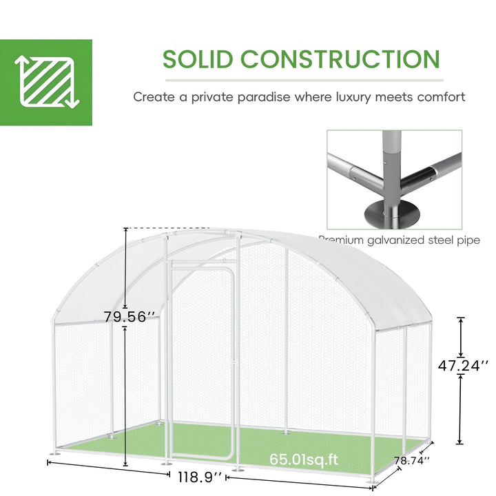 Large Metal Chicken Coop with Roof and Run for 6-10 Chickens, Walk-in Outdoor Chicken Runs for Yard with Waterproof Cover