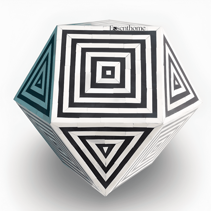 Abstract Pattern Bone Inlay End Table – Compact Resin Accent Table – Handcrafted Side Table for Living Room or Bedroom