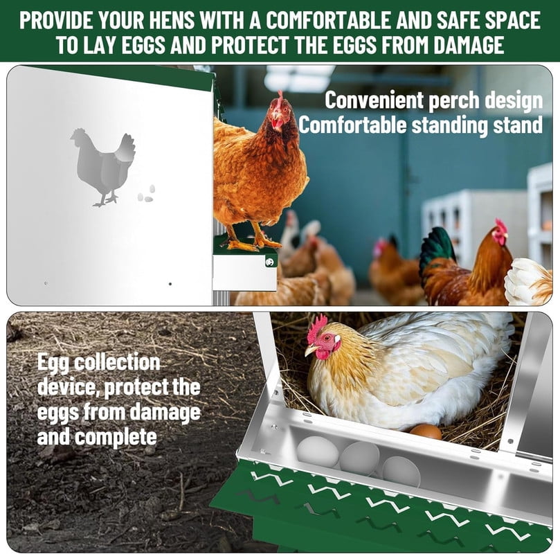 Chicken Nesting Box 6 Compartments Laying Boxes, Metal Chicken Egg Laying Box with Rollout Egg Collection, Large Vented Holes Chicken Coop for Chickens, Hens (Green)