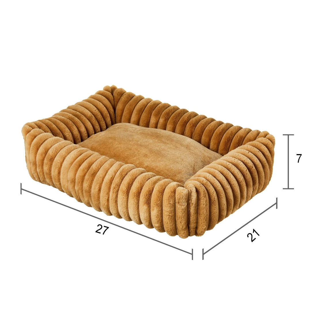 Vibrant Life Thick Cord Pet Bed for Dogs & Cats, Bolster, Thick Cord Plush, Machine Washable, Tan, 27" x 21"