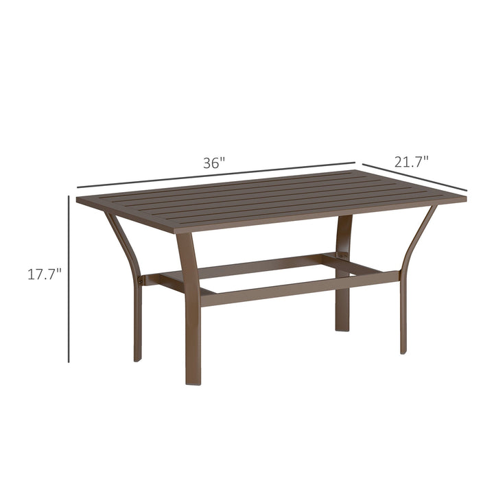 LEIYY Outdoor Coffee Table, All-Weather Rectangle Metal Patio Coffee Table with Slatted Tabletop for Outside, Patio, Garden, Balcony, Backyard,Brown