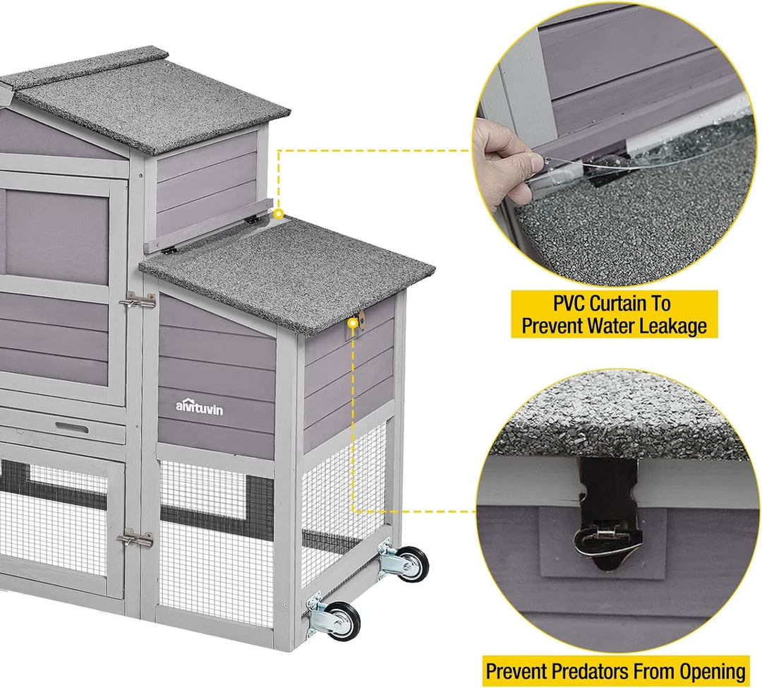 MEDEHOO 80in Chicken Coop Mobile Hen House Outdoor Wooden Poultry Cage with Wheels Nesting Box Run