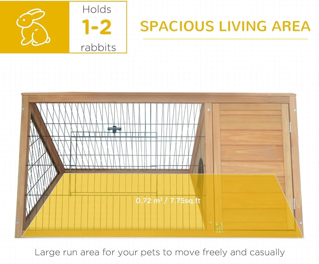 46" x 24" Wooden A-Frame Outdoor Rabbit Cage Small Animal Hutch with Outside Run & Ventilating Wire, Yellow