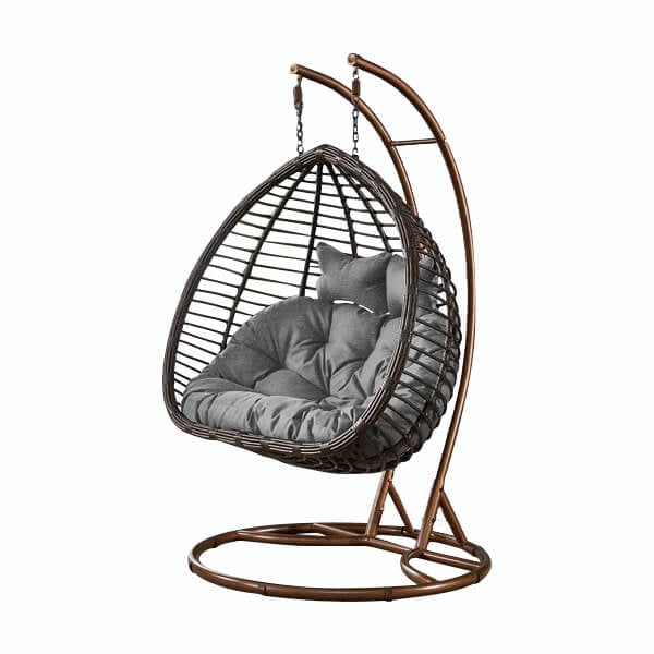 Modern Dark Brown Wicker Hanging 2 Person Egg Swing Chair