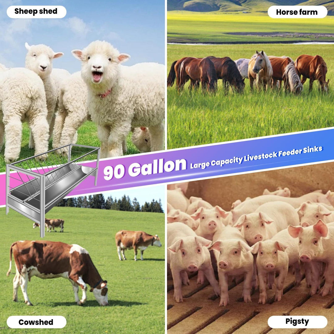 77 Gallon Rust Resistant Goat Hay Feeder, 2 in 1 Livestock Feeder , Goat Feeder for Sheep, Horses, Multi-Animal Use