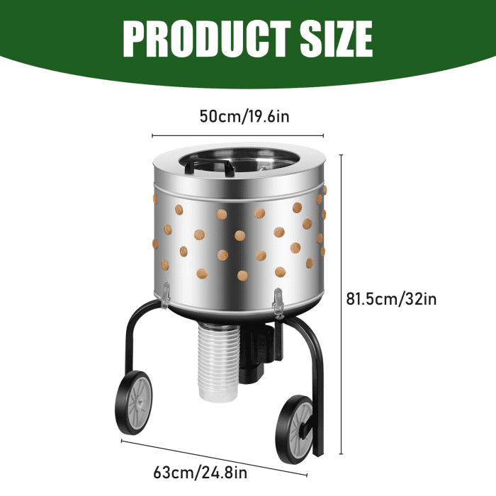 Chicken Plucker Machine, 450W Motor, 20-inch Stainless Steel, 2-4 Chickens/10-30s, Poultry Plucker, Farm, Food Processing, Commercial