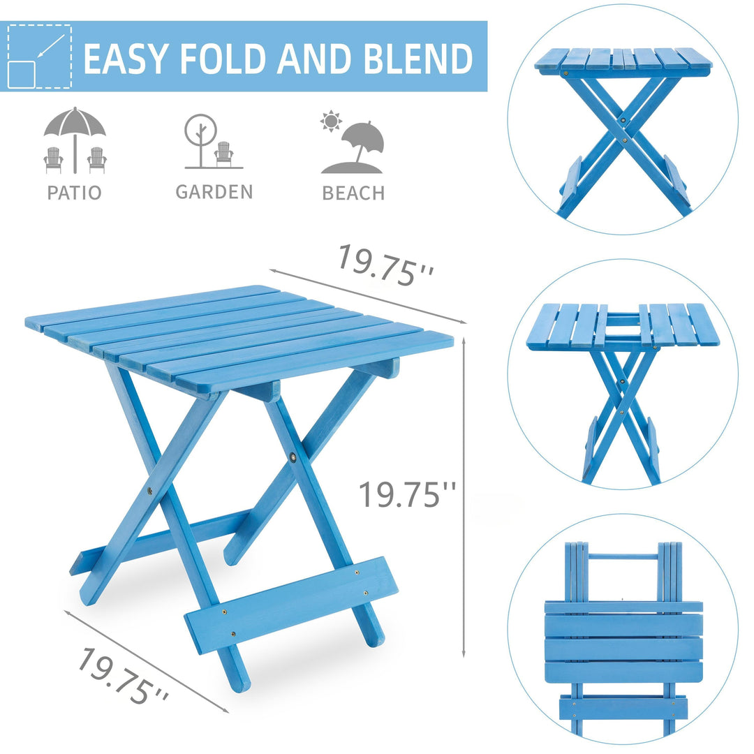 Outdoor Folding Square Table - Solid Wood Space-Saving Blue Patio Table for Backyard & Balcony
