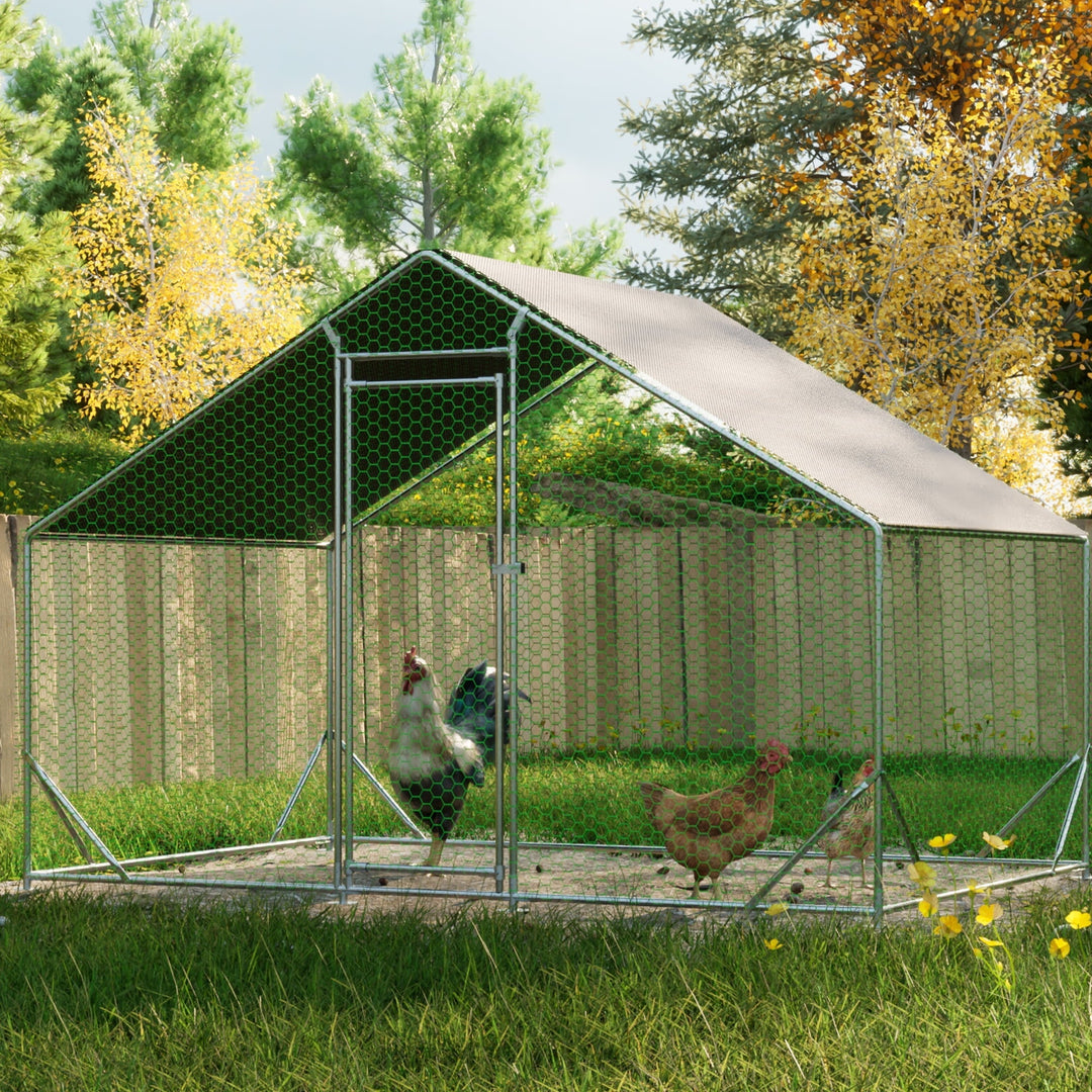 Coowa Large Metal Chicken Coop, Walk-in Chicken Run with Galvanized Wire, Waterproof UV Cover, Hen Pen Cage for Rabbits, Ducks, Poultry, 10' L x 6.6' W x 6.56' H
