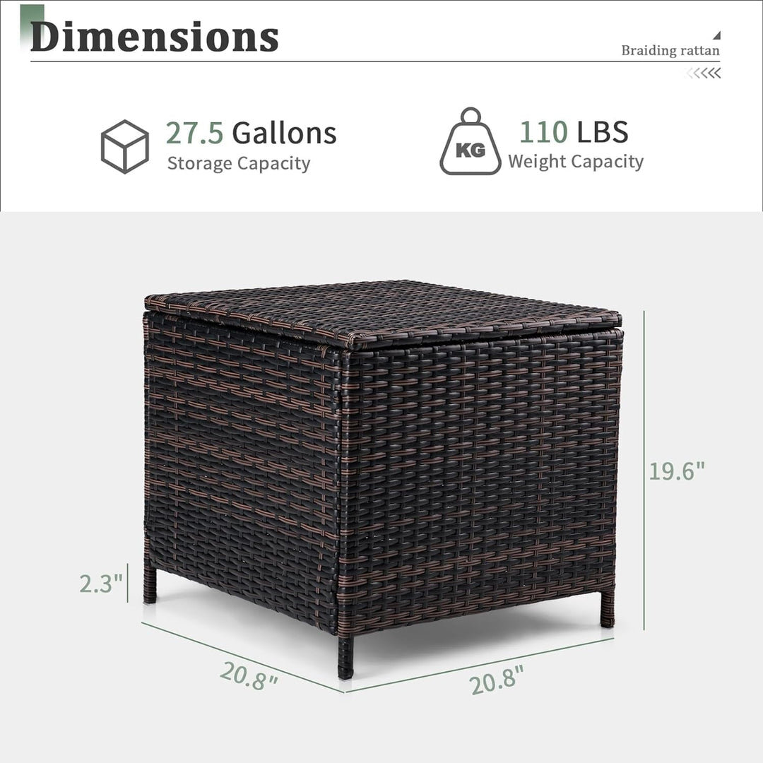 MarketLane Outdoor Side Table, Rattan Coffee Table with Storage 13 Gallon Patio Small Deck Storage Box for Cushion Towel Books, Brown Side Table with lid,Square
