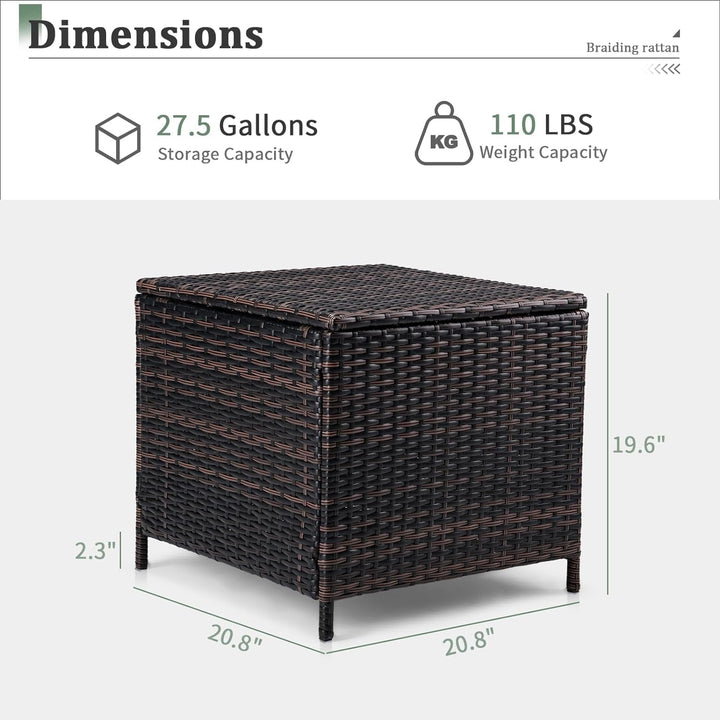 MarketLane Outdoor Side Table, Rattan Coffee Table with Storage 13 Gallon Patio Small Deck Storage Box for Cushion Towel Books, Brown Side Table with lid,Square