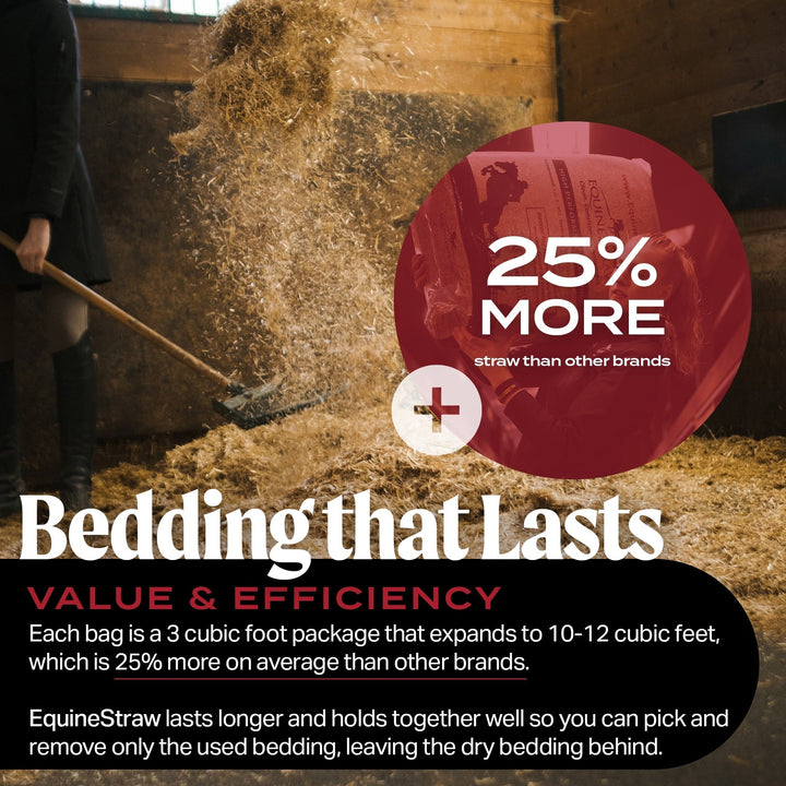 HealthiStraw EquineStraw, 3 cu ft - All-Natural Wheat Straw Bedding for High-Performance Horses, Foaling and Trailers - Horses with Respiratory or Sensitive Skin Issues- Sustainably Sourced - Cleaned