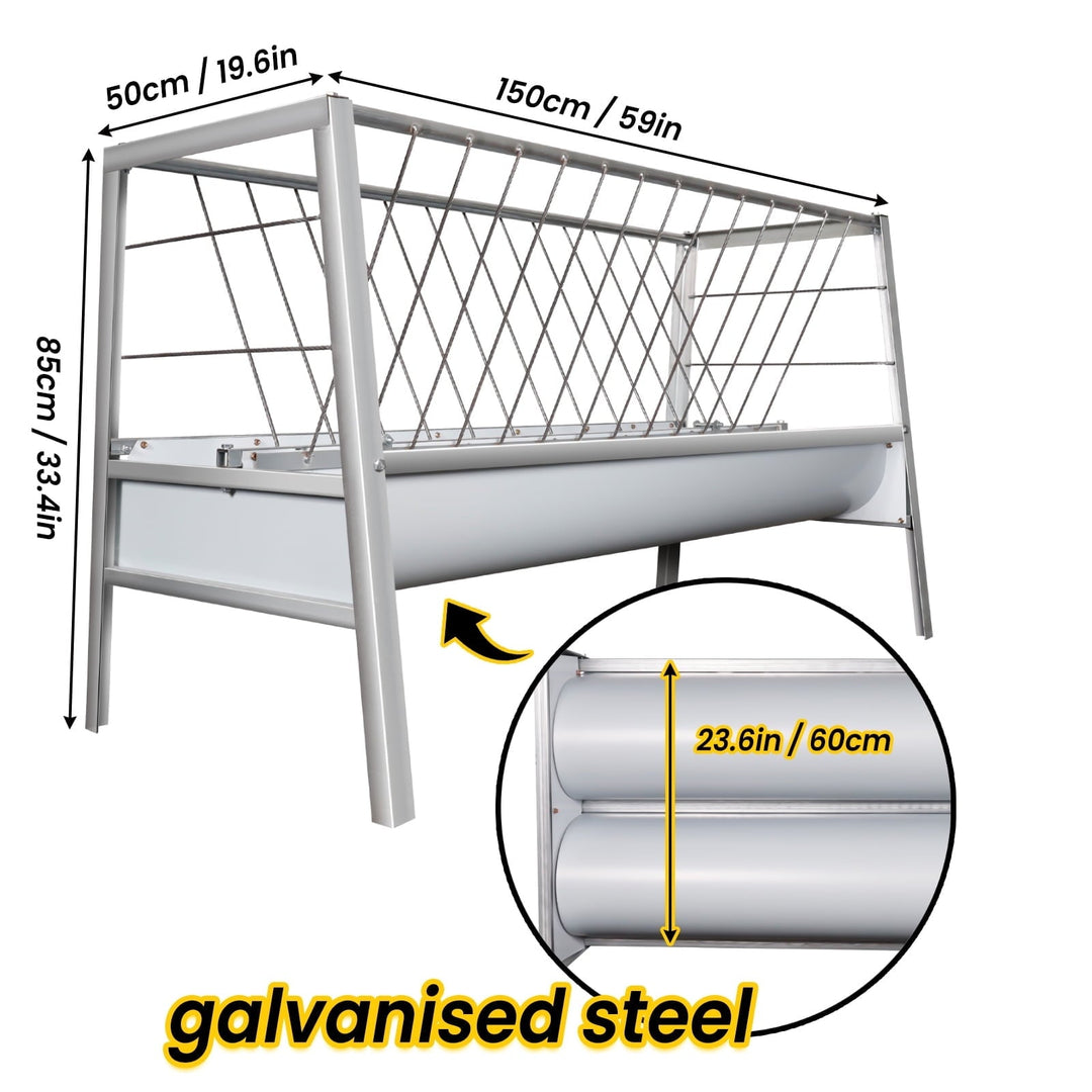 2-in-1 Stainless Steel Goat Feeder - 77 Gallon Large Capacity Hay Feeder for Goats, Sheep, Horses & Alpacas - Heavy Duty Livestock Feeder with Spill Prevention