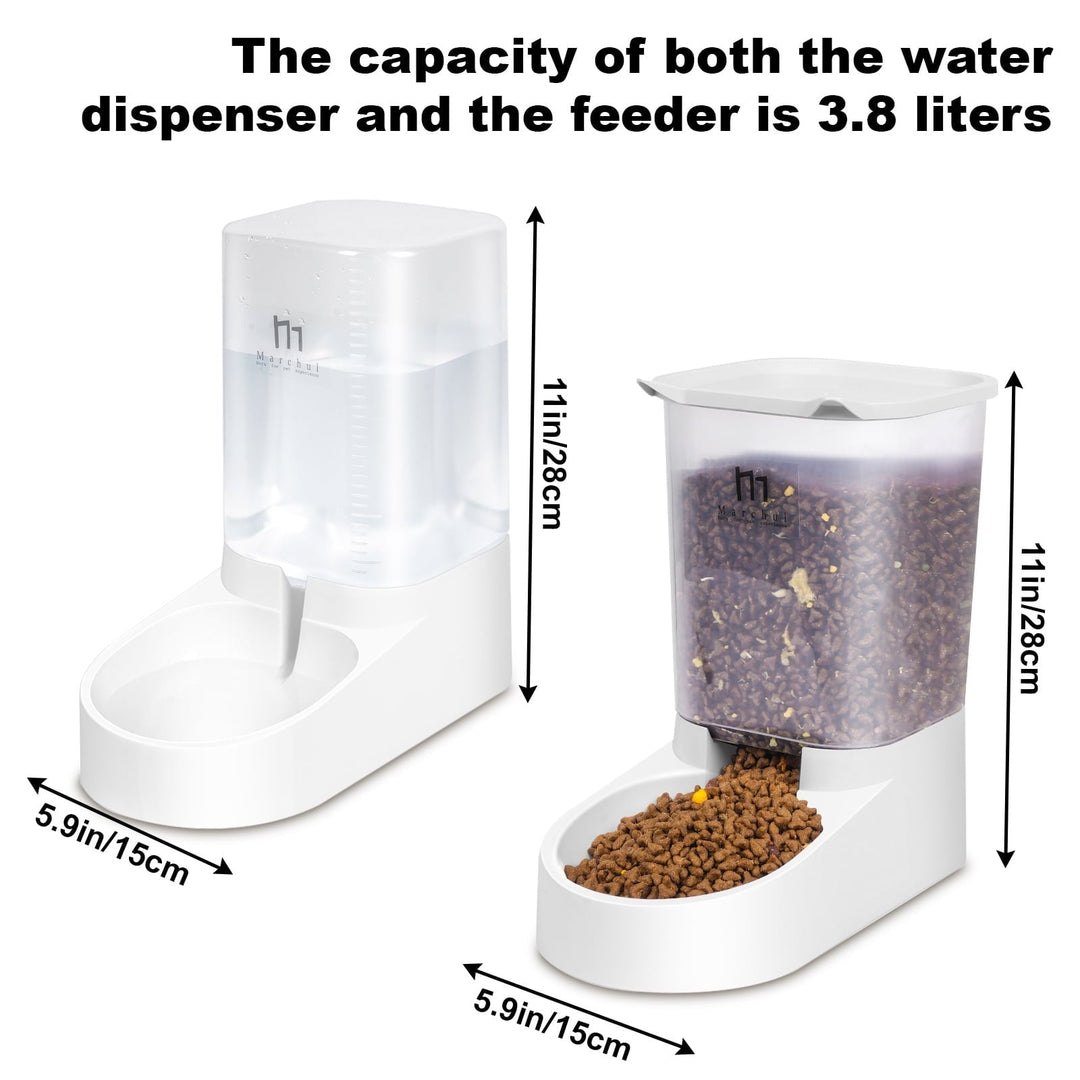 Marchul Automatic Gravity Pet Feeder and Water Dispenser Set for Cats Dogs, 3.8L, 2 Pack