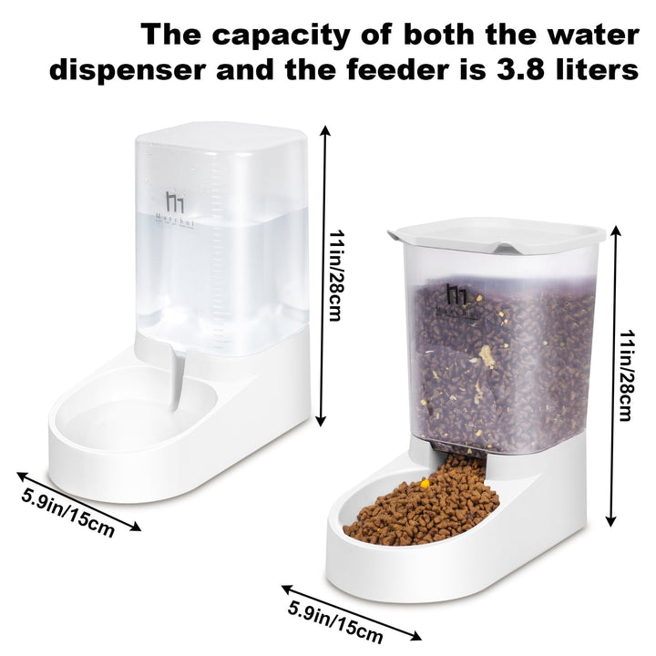 Marchul Automatic Gravity Pet Feeder and Water Dispenser Set for Cats Dogs, 3.8L, 2 Pack