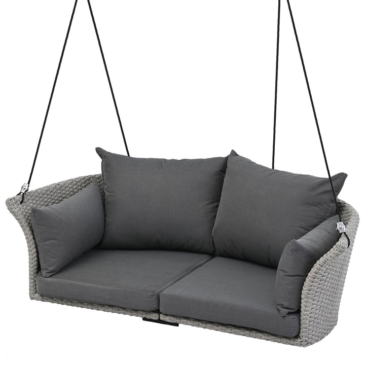 Euroco 51.9" Hanging Woven Swing Chair with Thick Cushion and Adjustable Rope, Waterproof & All-Weather Patio Hammock Chair for Porch, Balcony,