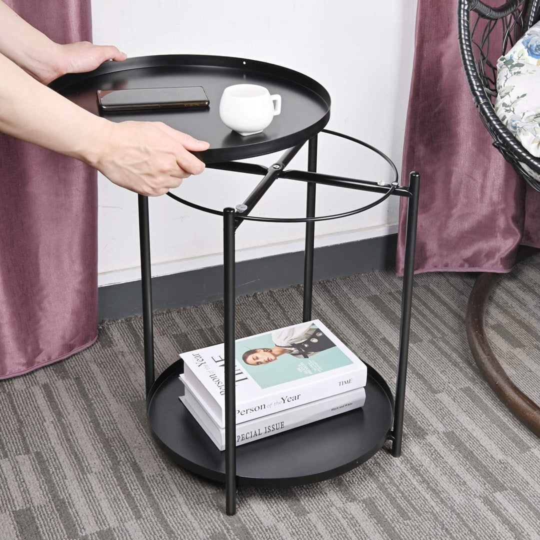 Yesker Side Table, End Table Metal Small Table Indoor Outdoor & Snack Bedside Table Sofa Side Snack Table Accent Coffee Table Living Room Bedroom Balcony 2 Layer