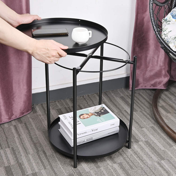Yesker Side Table, End Table Metal Small Table Indoor Outdoor & Snack Bedside Table Sofa Side Snack Table Accent Coffee Table Living Room Bedroom Balcony 2 Layer