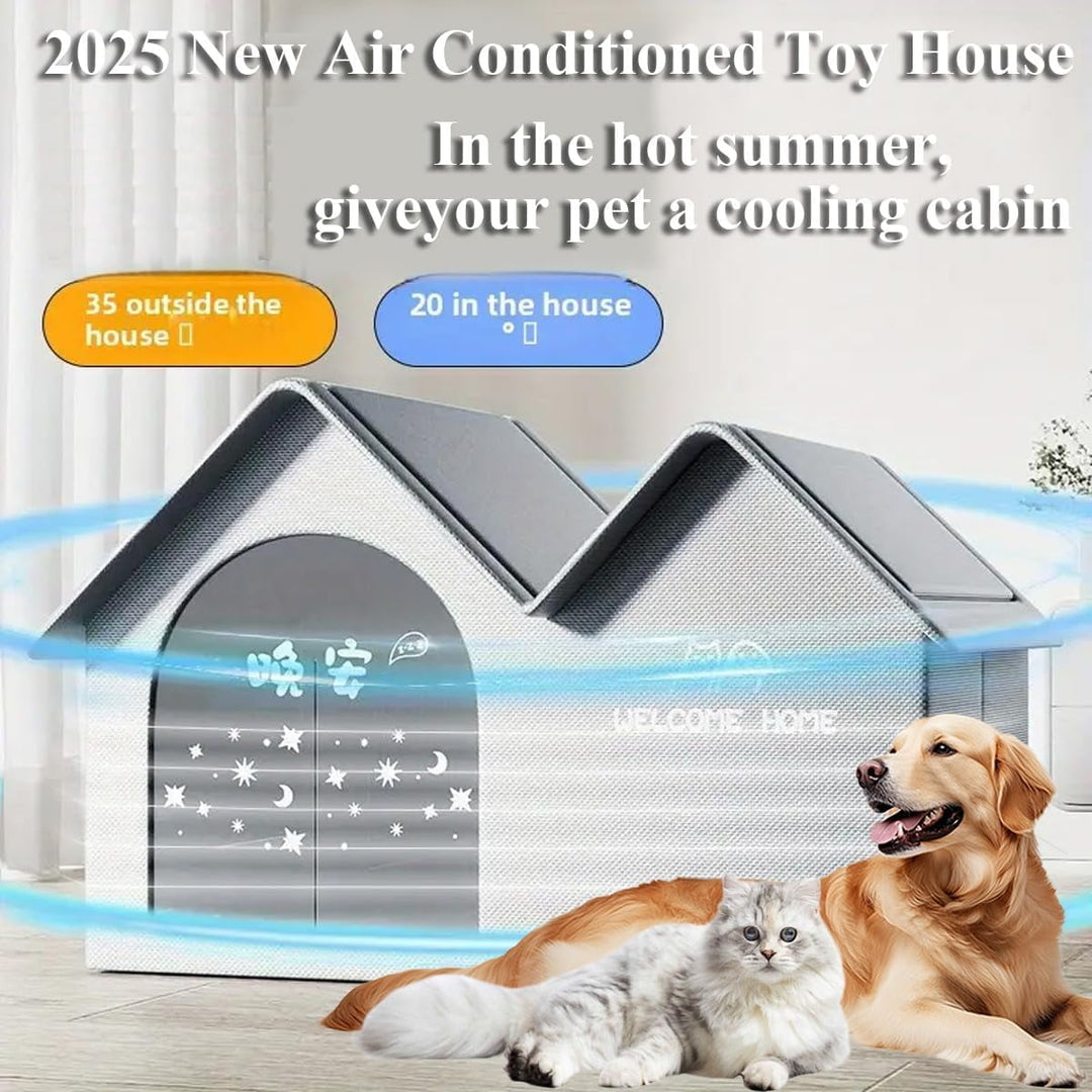 2025 New Air Conditioned Dog House, Dog House with Ac, Cooling Dog Houses, Pet Cooling House, Foldable, with Air Conditioning 10 Ice Packs, for Small, Medium, and Large Dogs and Cats (Bule, M)