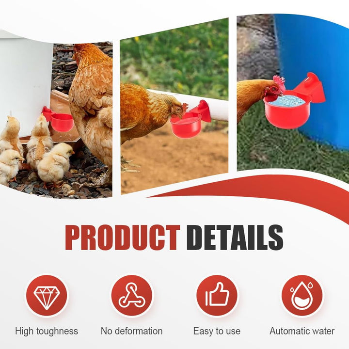 Automatic Chicken Water Cup Bird Coop 2025 New Chicken Waterer, Chicken Feeder and Waterer Set, Feeder Cups for Chicken Duck Goose (Red)
