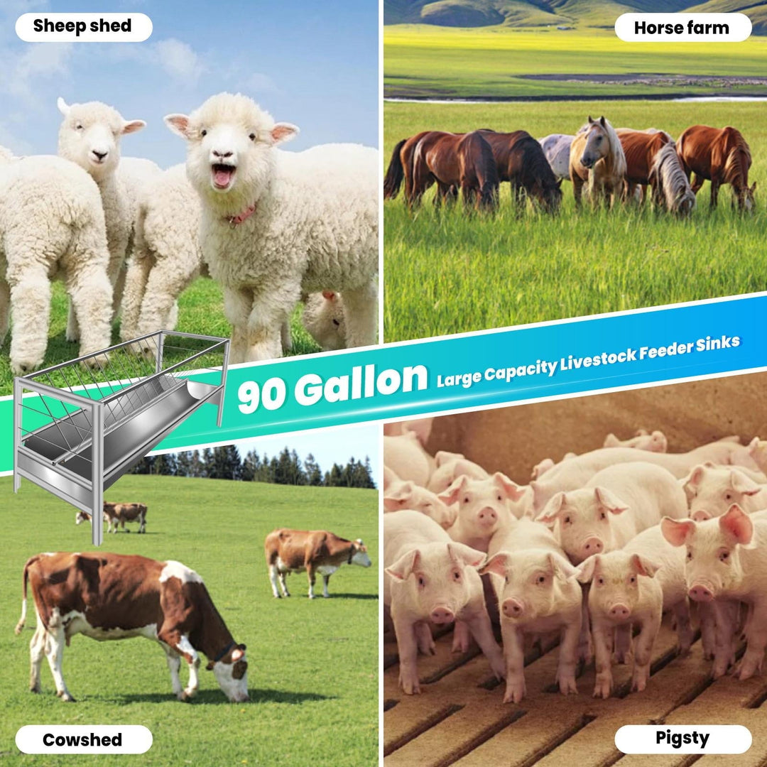 2-in-1 Livestock Feeder for Goats ,77 Gallon Goat Hay Feeder , Stainless Steel Goat Feeder for Sheep, Horses - Rust-Resistant & Large Capacity