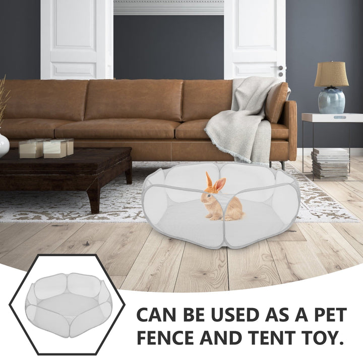 HOOWIFFY Small Puppy Playpen Polyester Light Grey Pet Enclosure Hexagonal Design 1Set