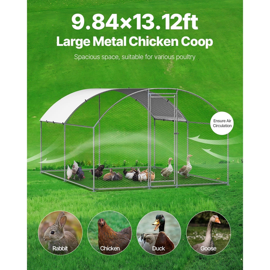 KFFKFF Metallic Poultry Enclosure, Dimensions 9.8x13.1x6.5 ft, Spacious Walk-in Design with Protective Cover, Dome-shaped Roof, Secure Locking Mechanism, Outdoor Cage for Ducks and Rabbits
