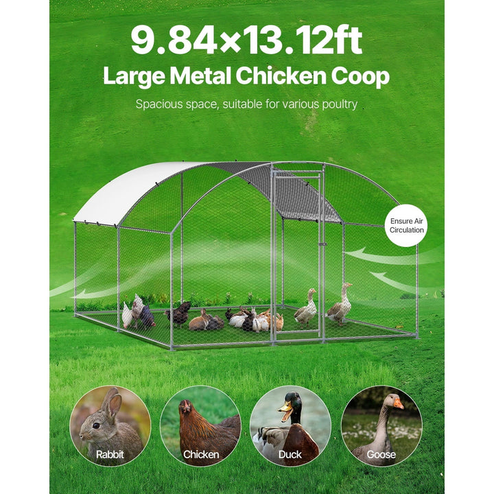 KFFKFF Metallic Poultry Enclosure, Dimensions 9.8x13.1x6.5 ft, Spacious Walk-in Design with Protective Cover, Dome-shaped Roof, Secure Locking Mechanism, Outdoor Cage for Ducks and Rabbits