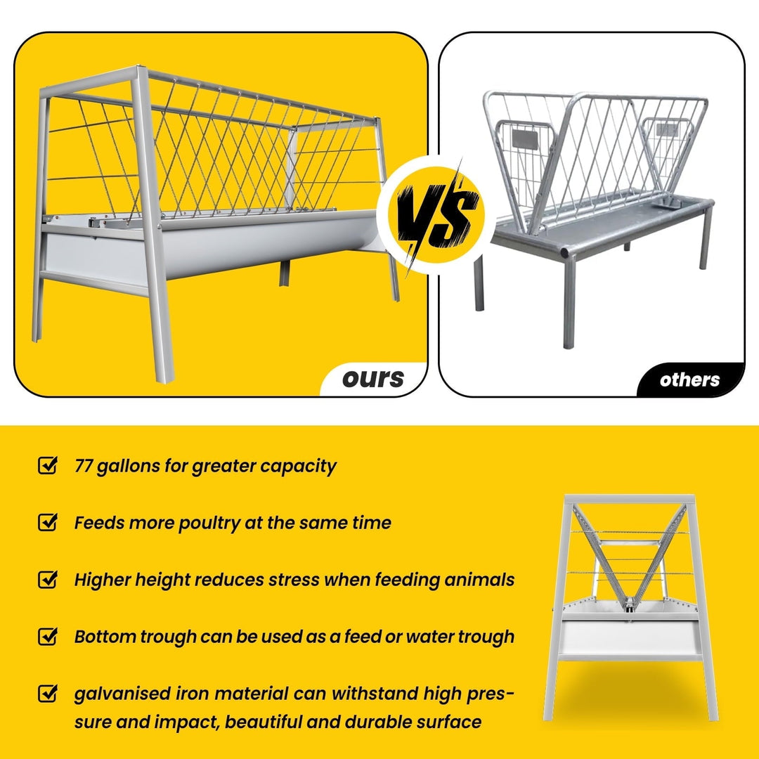 2-in-1 Stainless Steel Goat Feeder - 77 Gallon Large Capacity Hay Feeder for Goats, Sheep, Horses & Alpacas - Heavy Duty Livestock Feeder with Spill Prevention