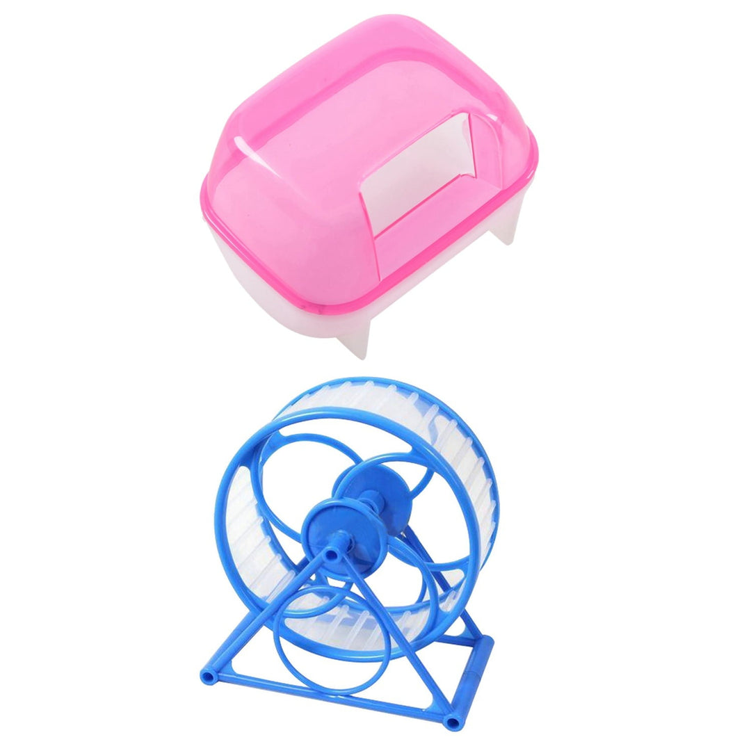 2 Pcs Hamster Supplies: 1 Pcs Pink White Small Hamster Bathing Sand Cage Pet Bathroom 10 X 7 X 7Cm & Pet Jogging Hamster Mouse Mice Small Exercise Toy Running Spinner Sports Wheel