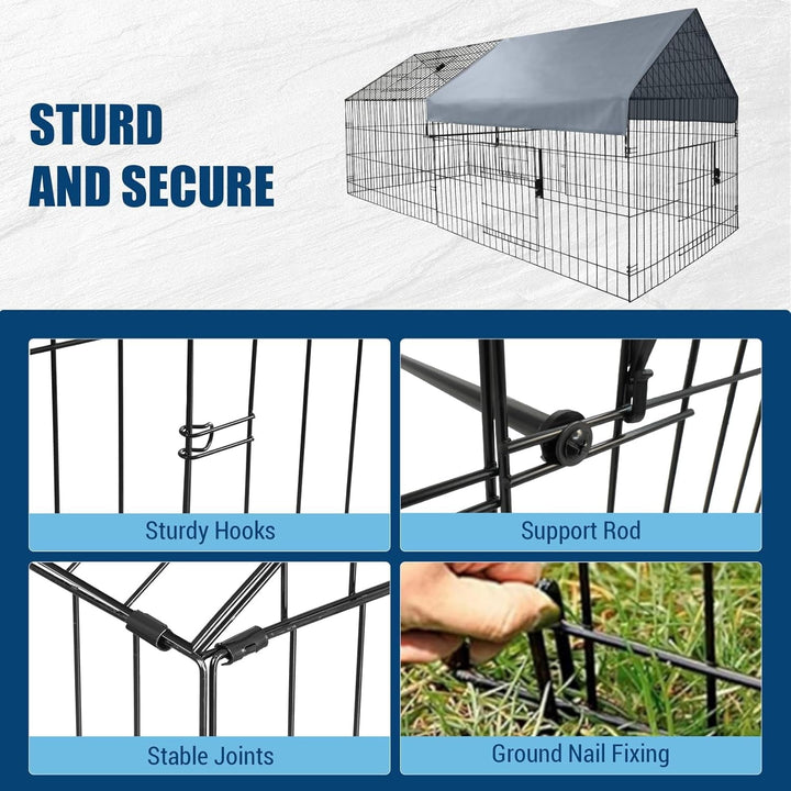Metal Chicken Coop Playpen, Small Animal Cage with Waterproof Cover, 86"x40"x40" Portable Poultry Cage, Pet Playpen Yard Fence for Chicken, Rabbits, Ducks, Chinchillas, Small Animals