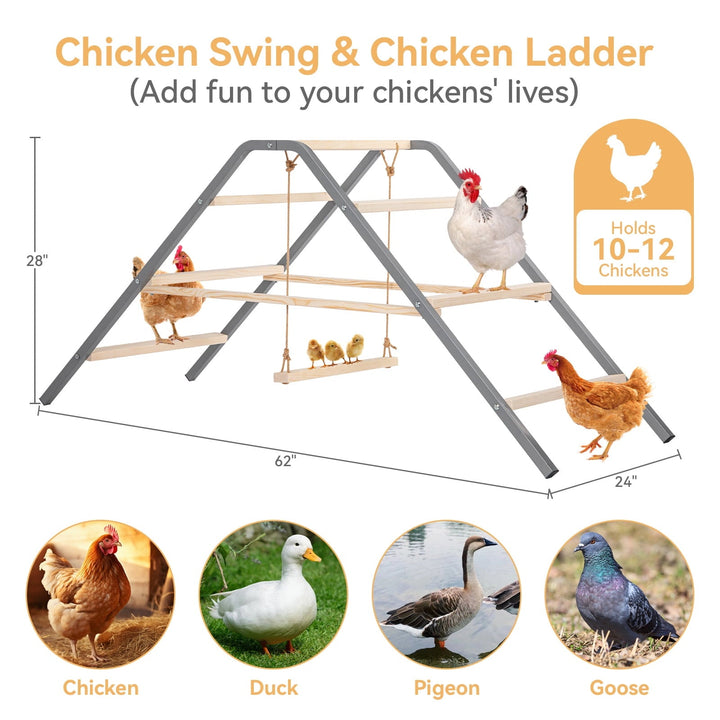 PETSFIT Chicken Roosting Bar-Solid Wood and Rustproof Iron Design, Chicken Perch with Swing for Healthy Poultry-Ideal for Backyard Coops, Farms, Easy to Assemble and Clean