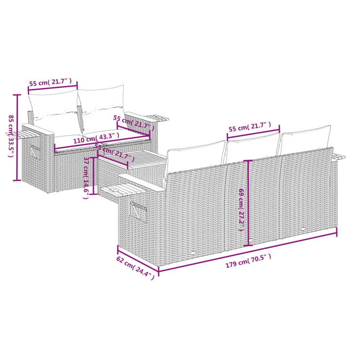 vidaXL Garden Sofa Set Grey PE rattan 6 Piece Set Adjustable Armrests